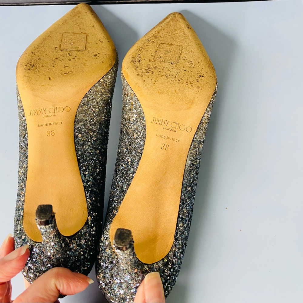 Jimmy Choo Authentic Romy 60 Gradient Ombré Silver and Blue Heels Size 38 - Picture 17 of 17